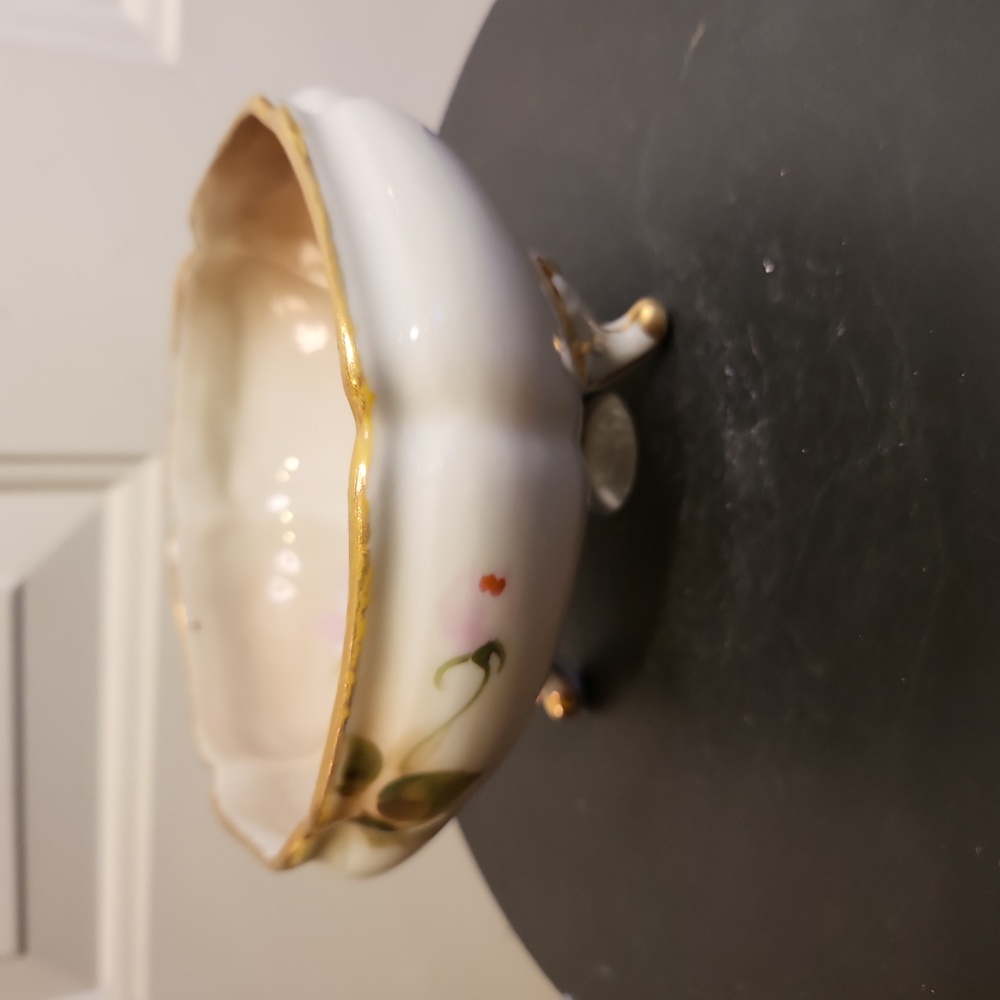Hand Painted Floral Nippon Porcelain 3 Footed Candy Dish - Picture 6 of 11